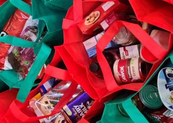 Food bank bags groceries and supplies